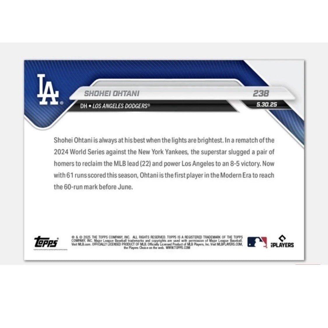 Shohei Ohtani 2 HRs - 250 World Series Rematch - 2025 MLB Topps NOW - Card #238