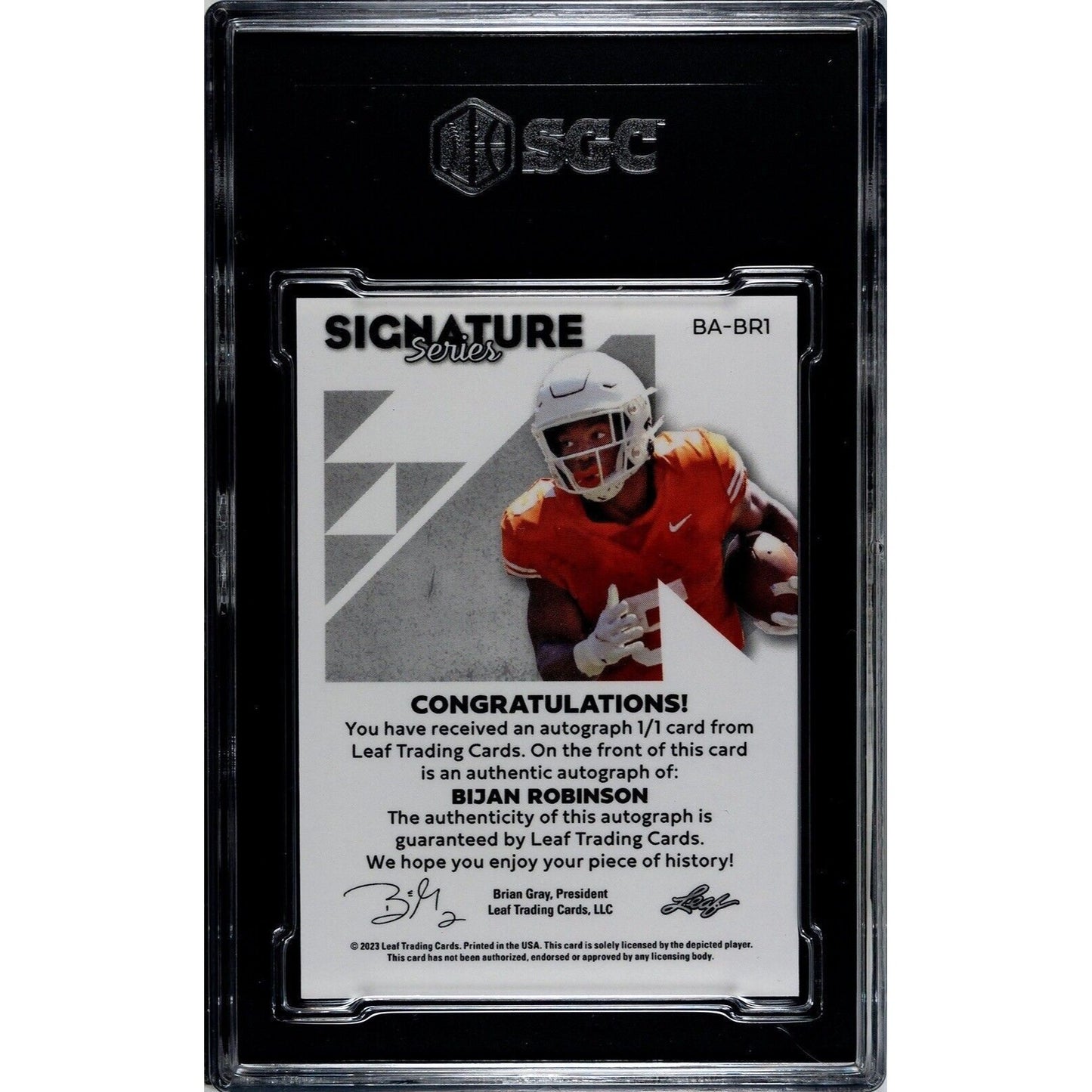 2023 Leaf Signature Series 1/1 Bijan Robinson* RC Auto Orange BA-BR1 NFL SGC 9.5