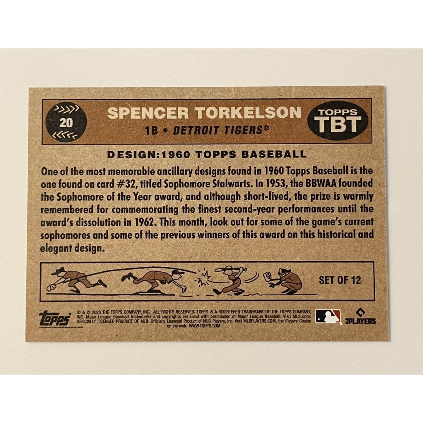 2023 TBT 7 - 1960 Topps Sophomores - Spencer Torkelson* Card #20 - MLB White Sox