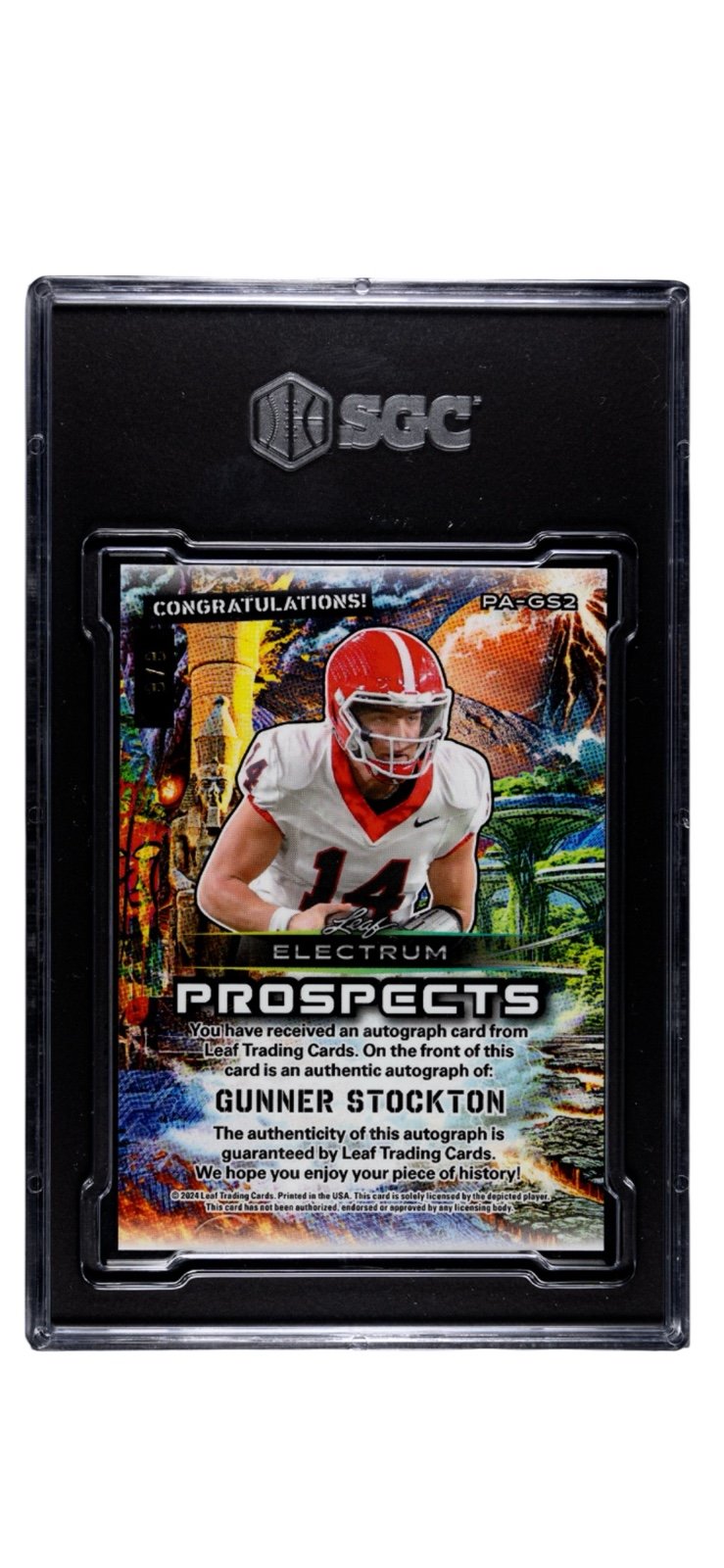 8/8* Gunner Stockton RC Auto 2024 Leaf Electrum Prospects Silver Tie UGA - SGC 9