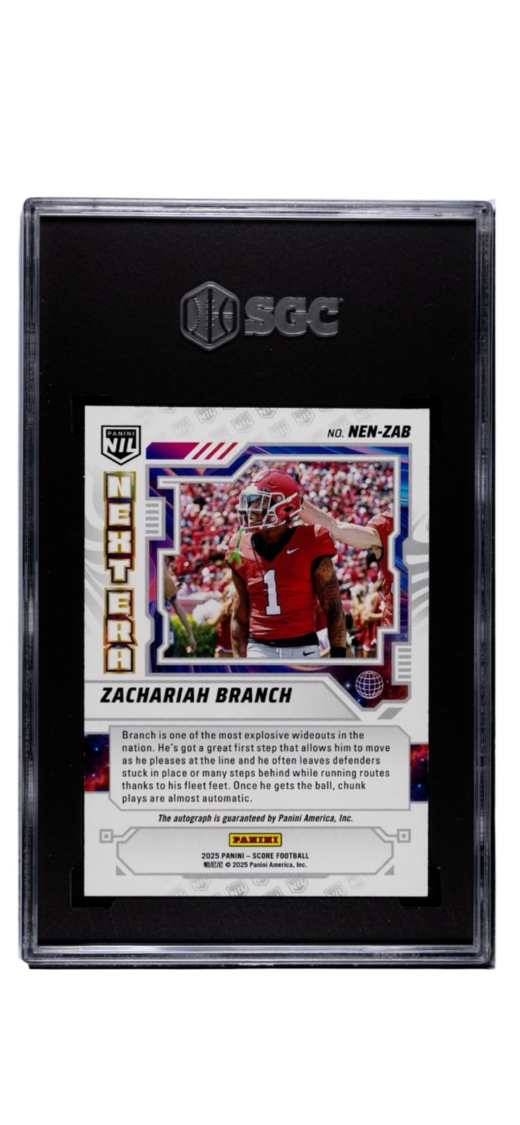 Zachariah Branch RC* Auto 2025 Panini Score Next Era NIL UGA Dogs* NEN-ZAB SGC 8