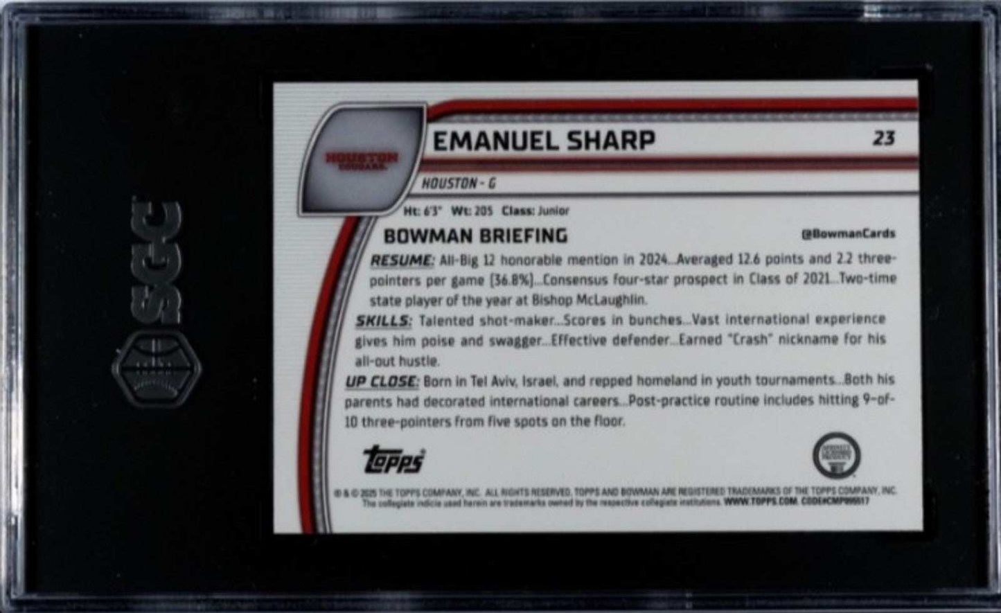 /299 EMANUEL SHARP RC LOW POP SP 2024 Bowman Chrome U WAVE Refractor 23 - SGC 10