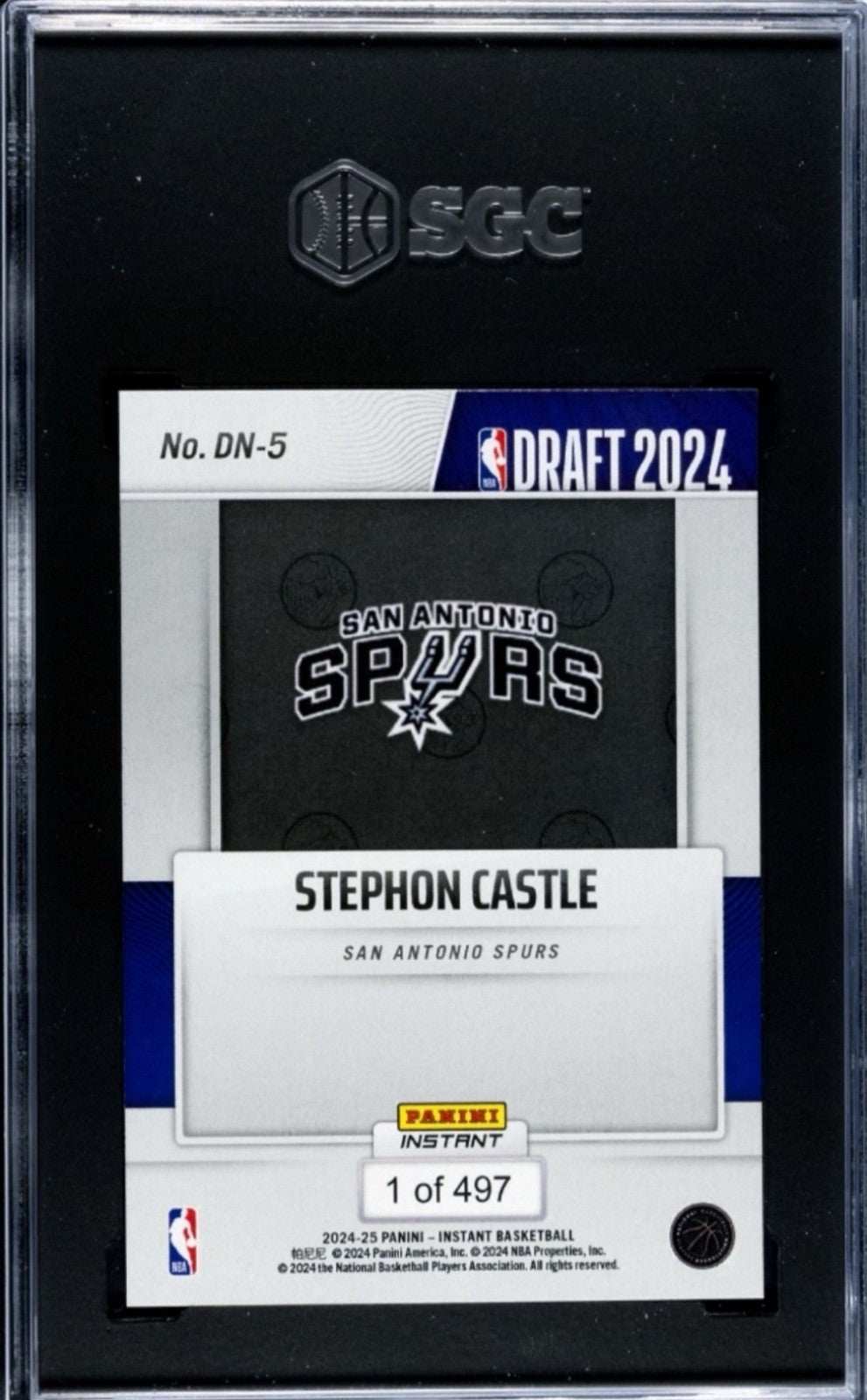1/497* 2024-25 Stephon Castle RC Panini Instant Rookie Draft Night #DN-5 - SGC 9