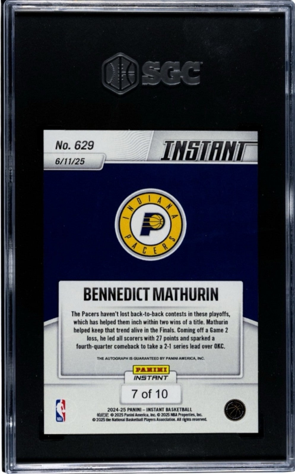 PANINI INSTANT
#629 BENNEDICT MATHURIN NBA FINALS
AUTOGRAPHED
JAGUAR 7/10 SGA 10