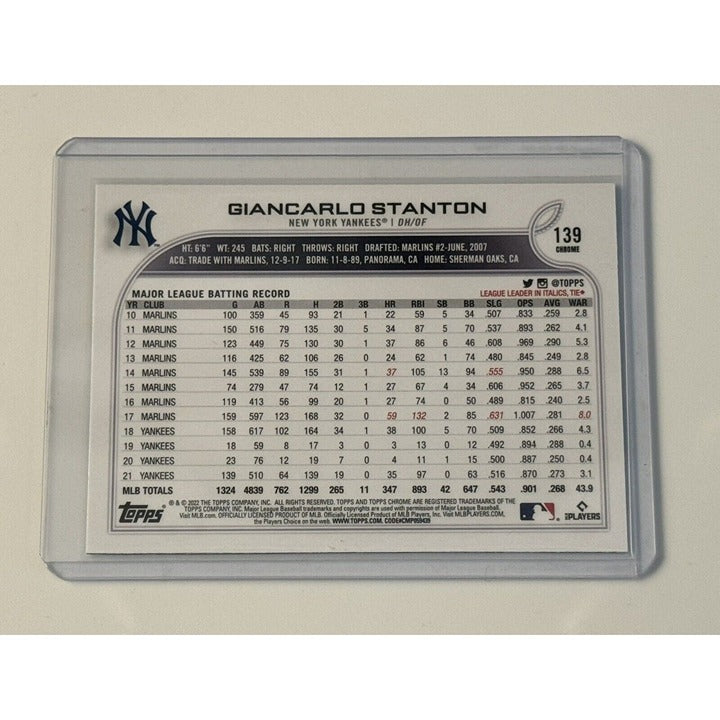 2022 Topps Chrome Giancarlo Stanton - MLB New York Yankees Card #139 - Refractor
