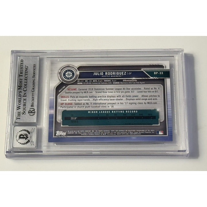 2019 Bowman Chrome Julio Rodriguez RC Auto Beckett Authentic Auto Mariners BP-33