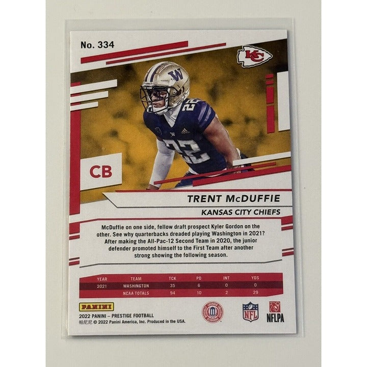 2022 Panini Prestige Trent McDuffie* RC NFL AFC Kansas City Chiefs Football #334
