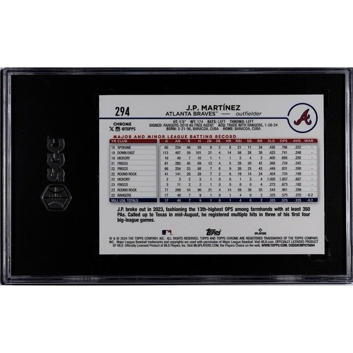 2024 Topps Chrome JP Martinez RC MLB Atlanta Braves Rookie Baseball #294 SGC 9.5