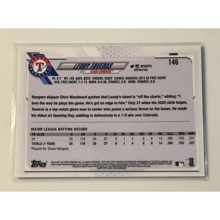 2021 Topps Chrome Leody Taveras RC Chrome Refractor Parallel - MLB Texas Rangers