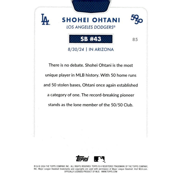 50/50 LIMITED EDITION! Shohei Ohtani MLB LA Dodgers 2024 TOPPS NOW Season #SB 43