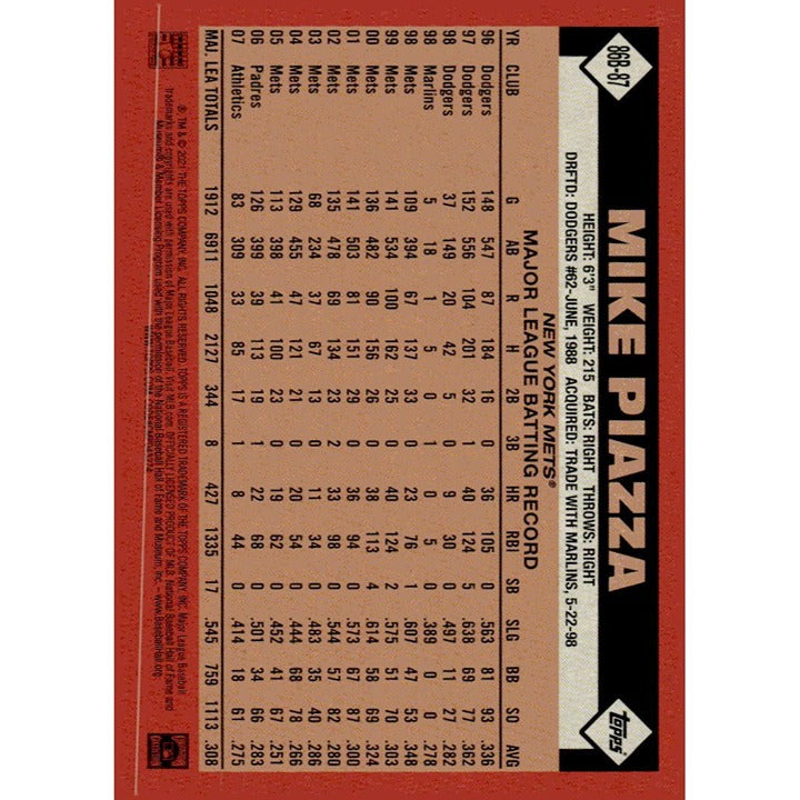 2021 Topps #86B-87 Mike Piazza 1986 Topps Baseball - 35th Anniversary (Series 1)