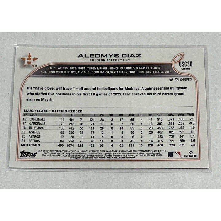 2022 Topps Chrome Update Purple Refractor Aledmys Diaz MLB Houston Astros #USC36