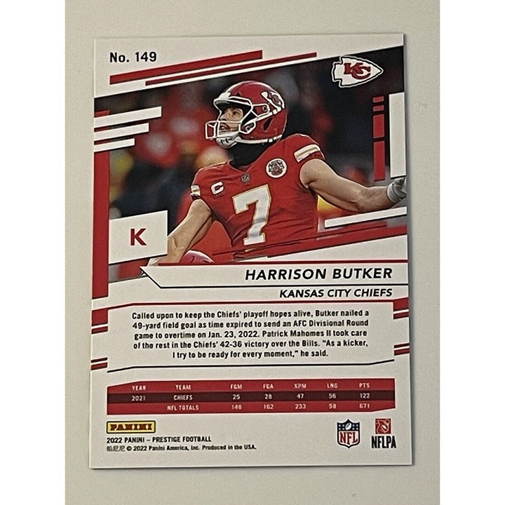 2022 PANINI PRESTIGE #149 HARRISON BUTKER KANSAS CITY CHIEFS NFL FOOTBALL MINT!