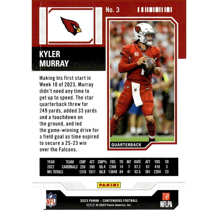2023 Panini Contenders Kyler Murray* Season Ticket NFL Arizona Cardinals Card #3