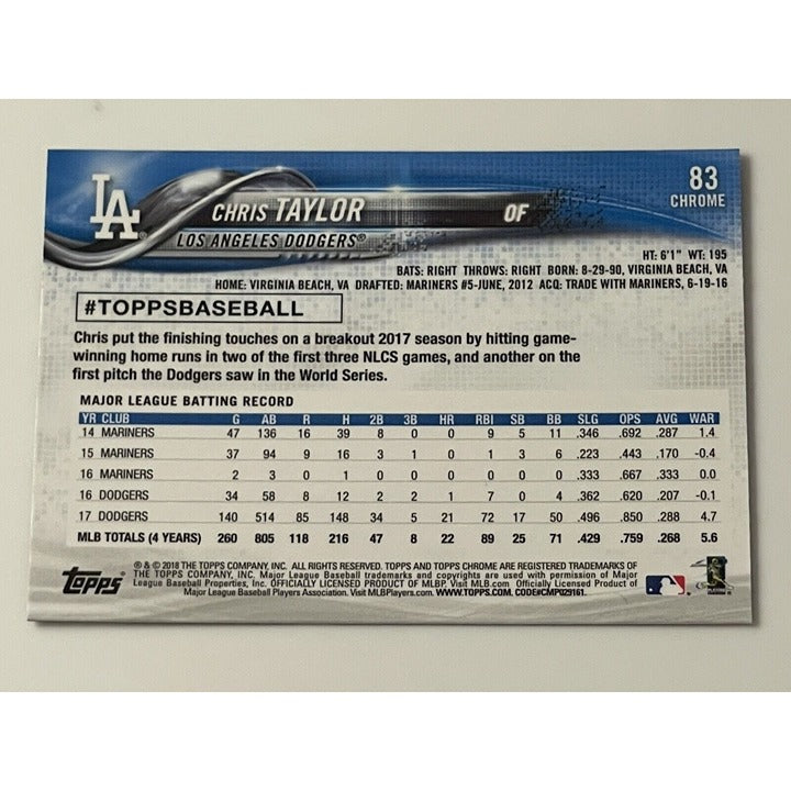 2018 Topps Chrome Chris Taylor MLB Los Angeles Dodgers - MLB Baseball Card #183*