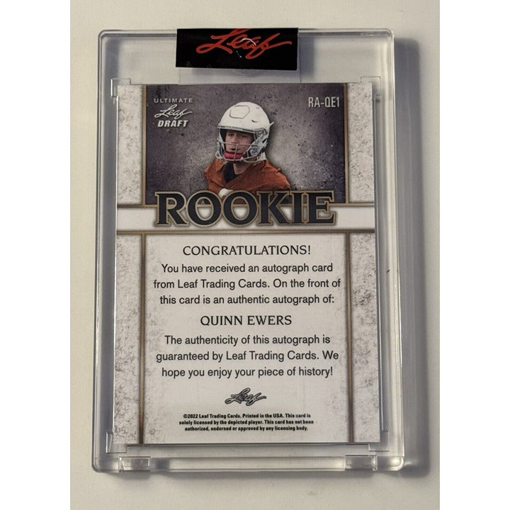 5/5 Quinn Ewers RC* Auto 2022 Leaf Ultimate Draft TEXAS Longhorns - Card #RA-QE1