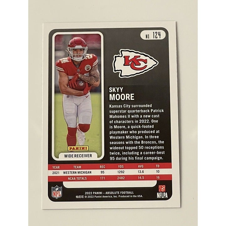 2022 Panini Absolute Football Sky Moore RC NFL Kansas City Chiefs Card #124 Mint