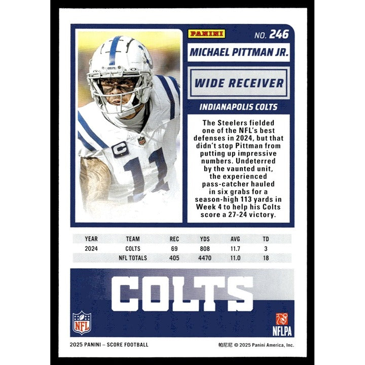 2025 NFL SCORE Panini Football Card - Michael Pittman Jr. Colts 246 - Near Mint!
