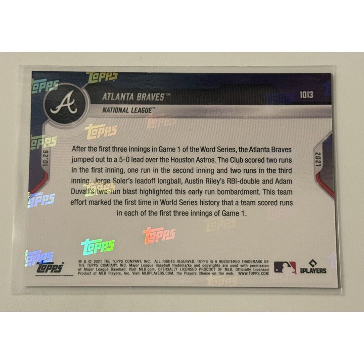 22/25* Atlanta Braves - 2021 MLB TOPPS NOW Card 1013 World Series Game 1st Score