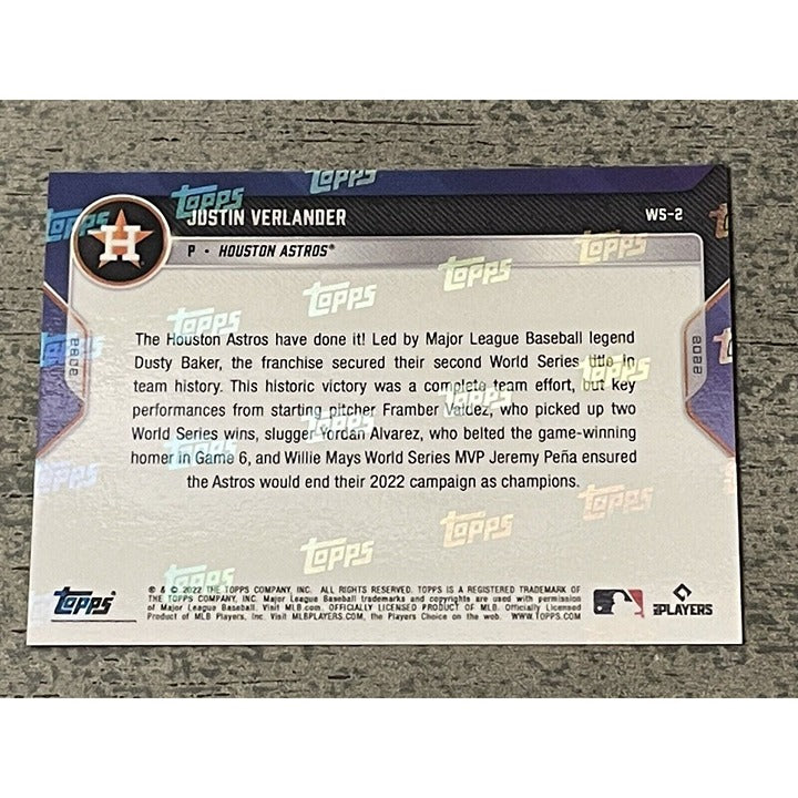 2022 Topps Now - Justin Verlander - MLB 2022 World Series Champions - Card #WS-2