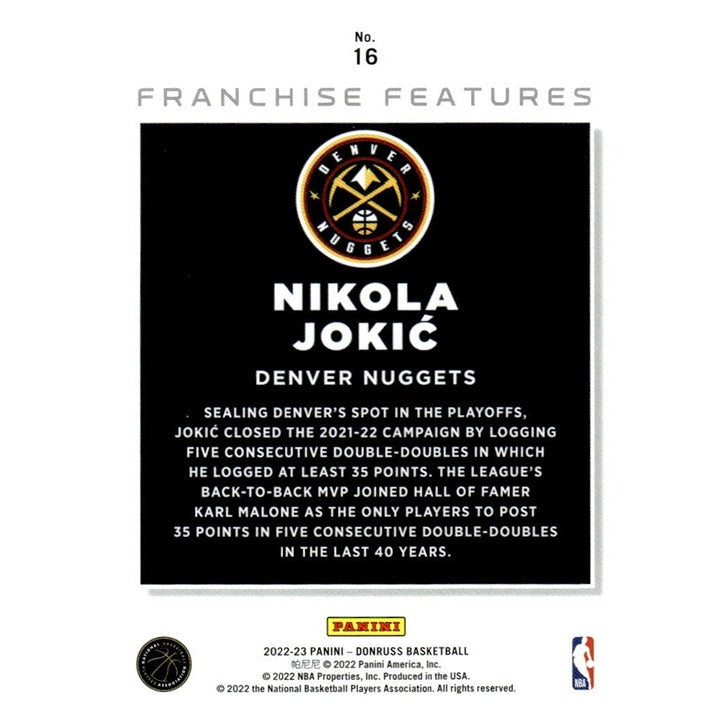 2022-23 Panini Donruss Basketball - Nikola Jokic - NBA Denver Nuggets - Card #16