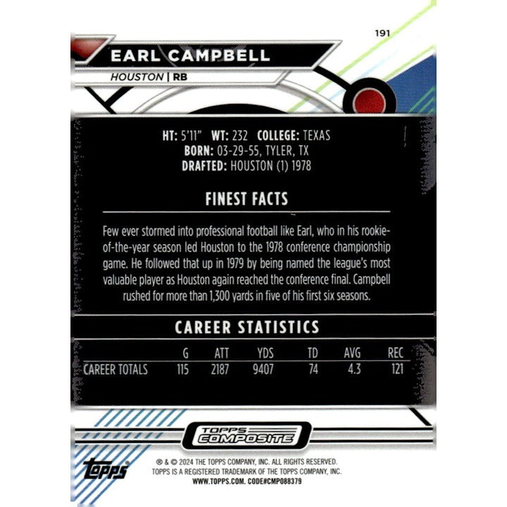 2023 Topps Composite NFL Football Earl “The Pearl” Campbell Houston Oilers #191