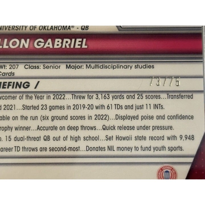 73/75* DILLON GABRIEL RC* 2023 Bowman U - Sapphire REFRACTOR Ducks #150 - PSA 10