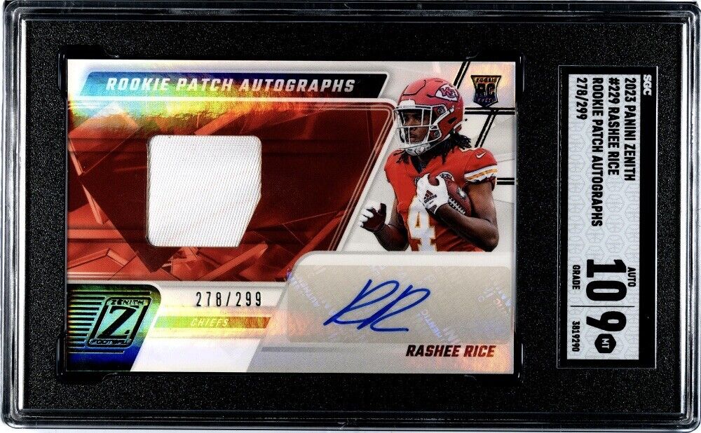 278/299 Rashee Rice RC Auto 2023 Panini Zenith SPARKLE Rookie Patch Chiefs SGC 9