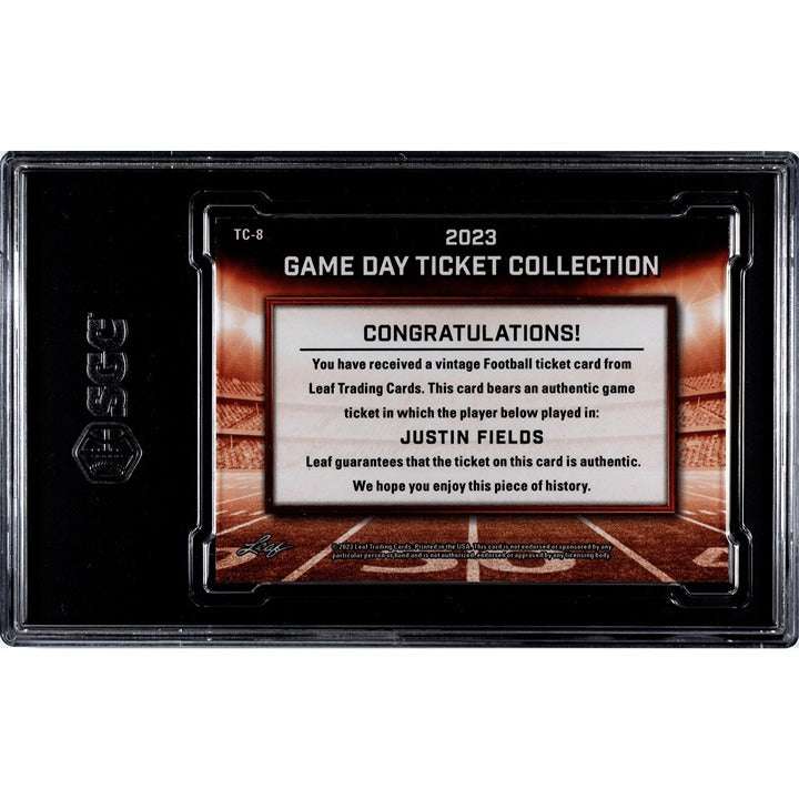 Justin Fields RC 2022 Leaf In Game BIG TICKET Relic #TC-8 Tide/NFL Bears - SGC 9
