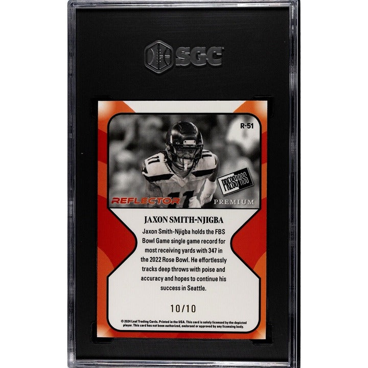 10/10 Jaxon Smith-Njigba RC 2024 Leaf Press Pass Card R-51 Ohio/Seahawks - SGC 5