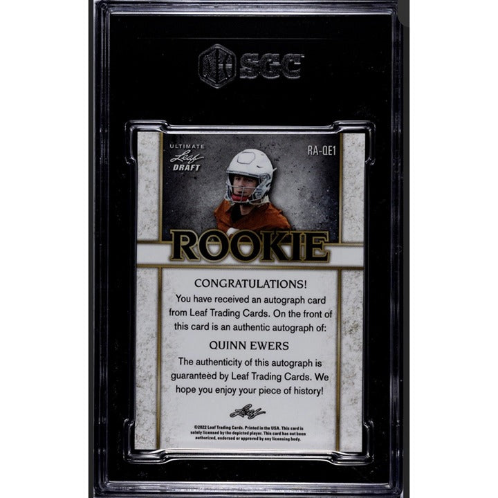 5/50* 2022 Leaf Ultimate Draft TEXAS QUINN EWERS RC Auto Navy SSP #RA-QE1 SGC 9