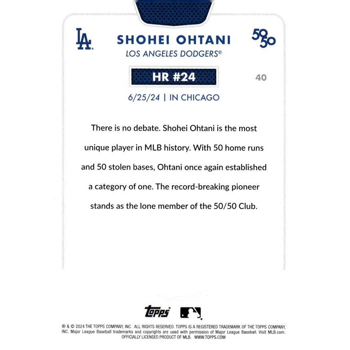50/50 LIMITED EDITION! Shohei Ohtani MLB LA Dodgers 2024 TOPPS NOW Season #HR 24