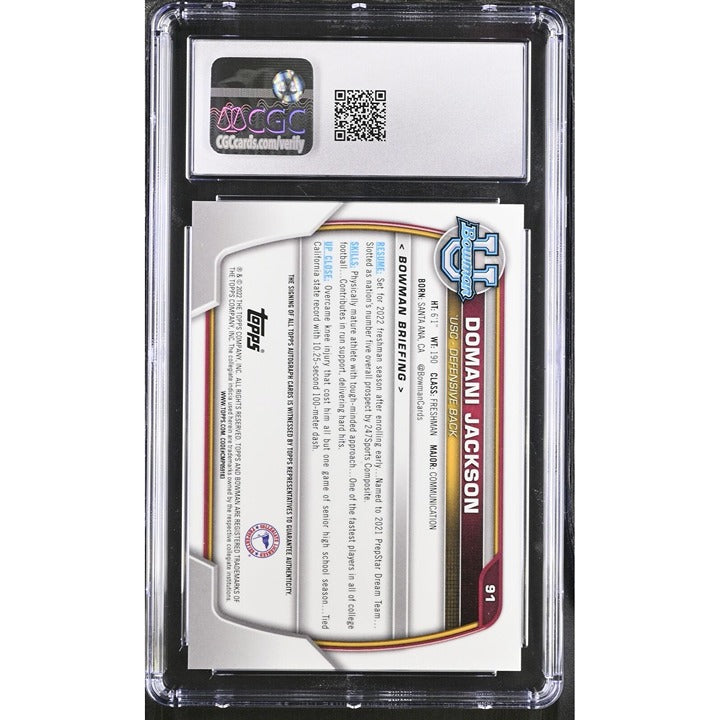2022 Bowman University Chrome Domani Jackson RC Autograph Bama/Trojans #91 CGC 8