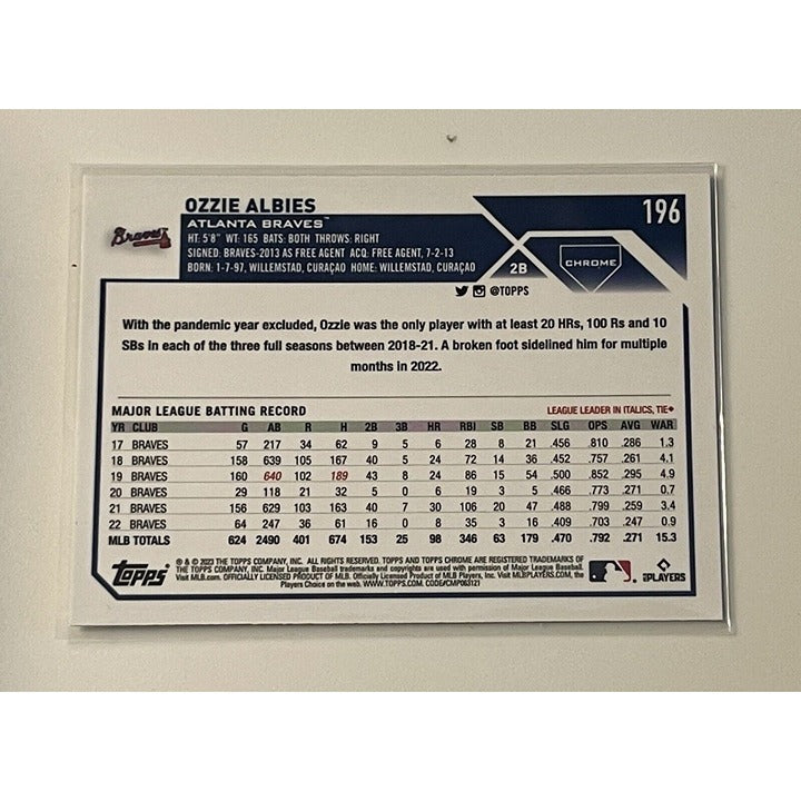 2023 Topps Chrome Ozzie Albies - NL Parallel Card - MLB Atlanta Braves Card #196
