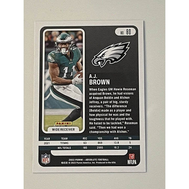 A.J. Brown 2022 Panini Absolute Football Green Card #80 NFL Philadelphia Eagles*