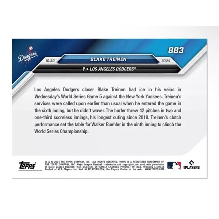 2024 MLB WS Topps NOW BLAKE TREINEN - WORLD SERIES LA Dodgers Card #883 - READY!