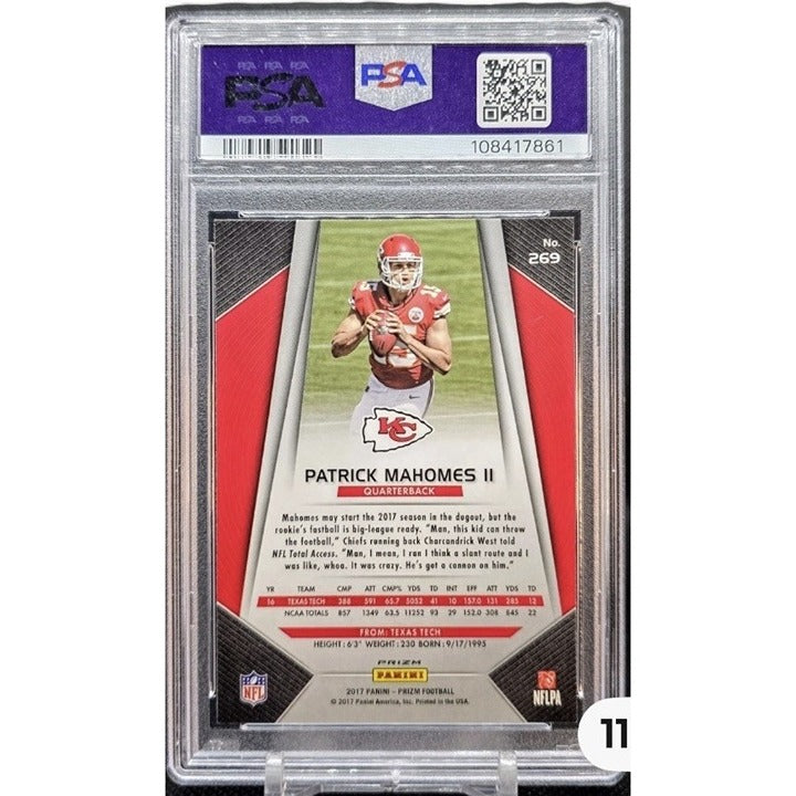 PATRICK MAHOMES RC 2017 PANINI SILVER PRIZM Card #269 ROOKIE NFL KC CHIEFS PSA 7