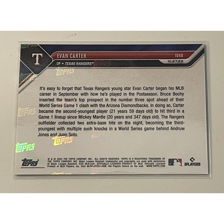 Evan Carter Call Up MLB Texas Rangers 2023 MLB TOPPS NOW® Card 1048 - PR: 1677*