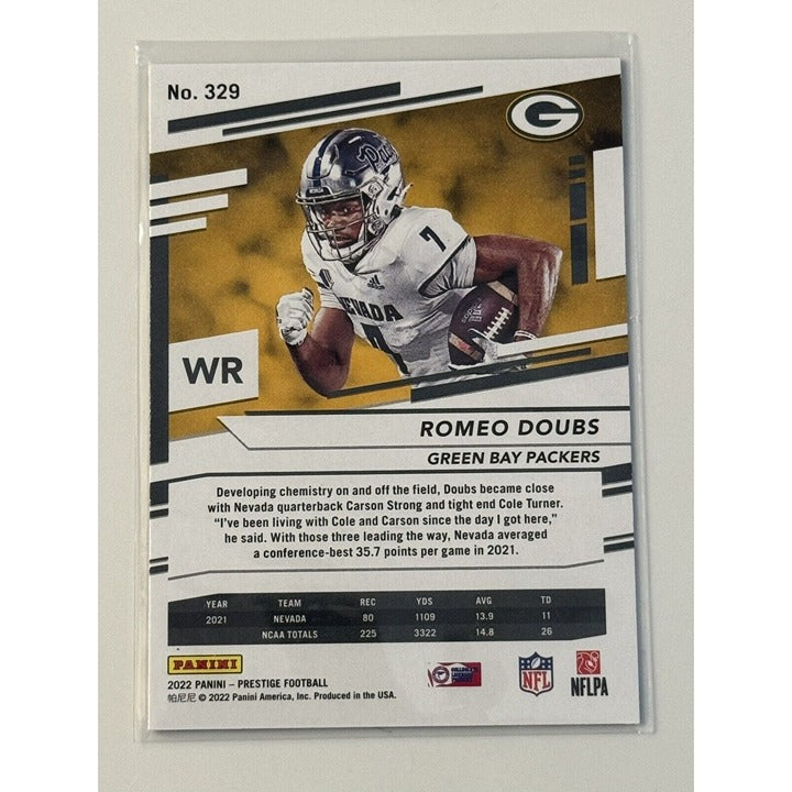 Romeo Doubs RC 2022 Panini Prestige NFL Green Bay Packers Football RC Card #329*