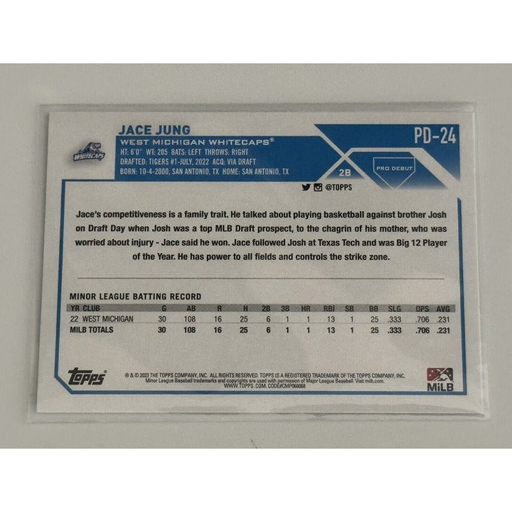 2023 Topps Pro Debut Jace Jung RC MLB Tecas Rangers Baseball Card #PD-24 Champs!
