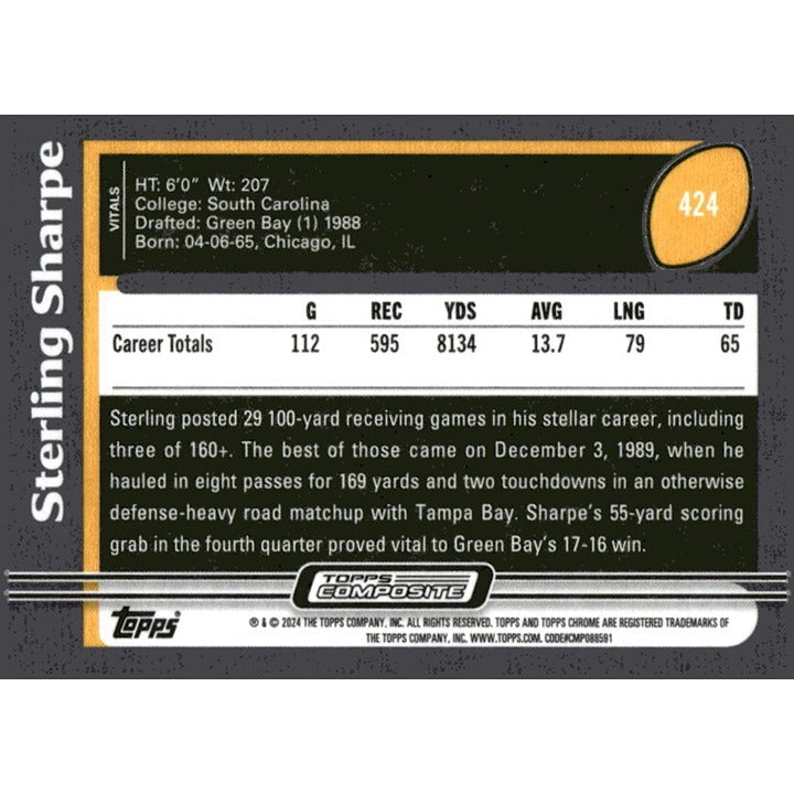 2023 Topps Composite - NFL Football - Green Bay Packers - Sterling Sharpe - #424