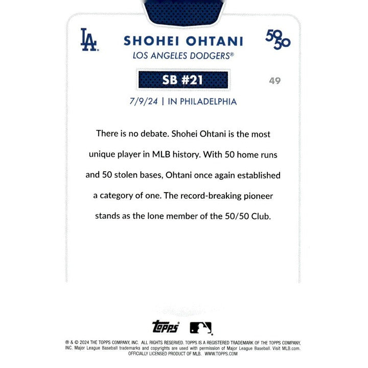 50/50 LIMITED EDITION! Shohei Ohtani MLB LA Dodgers 2024 TOPPS NOW Season #SB 21