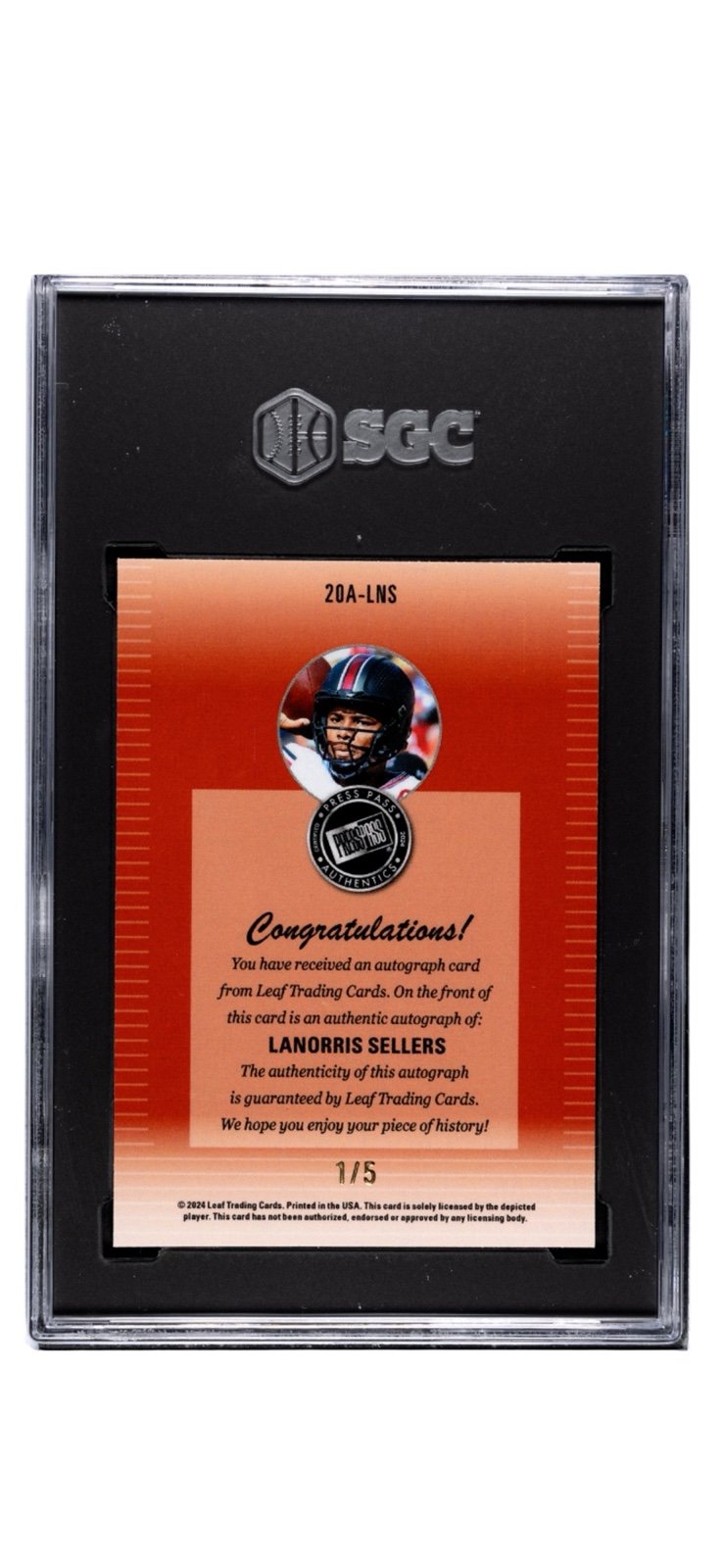 1/5 2024 LEAF COLLECTIVE #20A-LNS L. SELLERS PRESS PASS AUTO
RED SHIMMER SGC 9.5