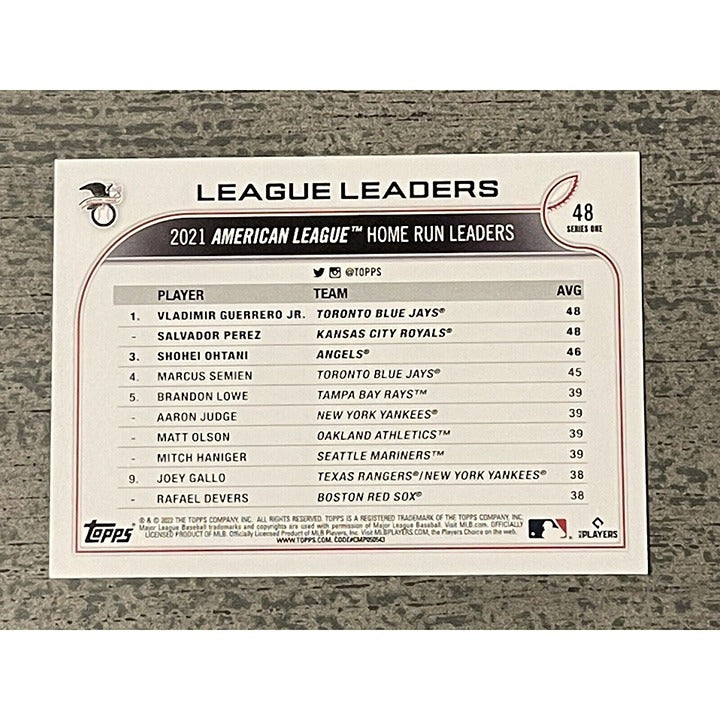 2022 Topps Ohtani Guerrero Jr, Perez, AL Home Run Leaders #48- MLB Baseball Card