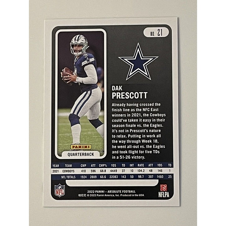 2022 Panini Absolute Football Dak Prescott NFL Dallas Cowboys Football Card #21*