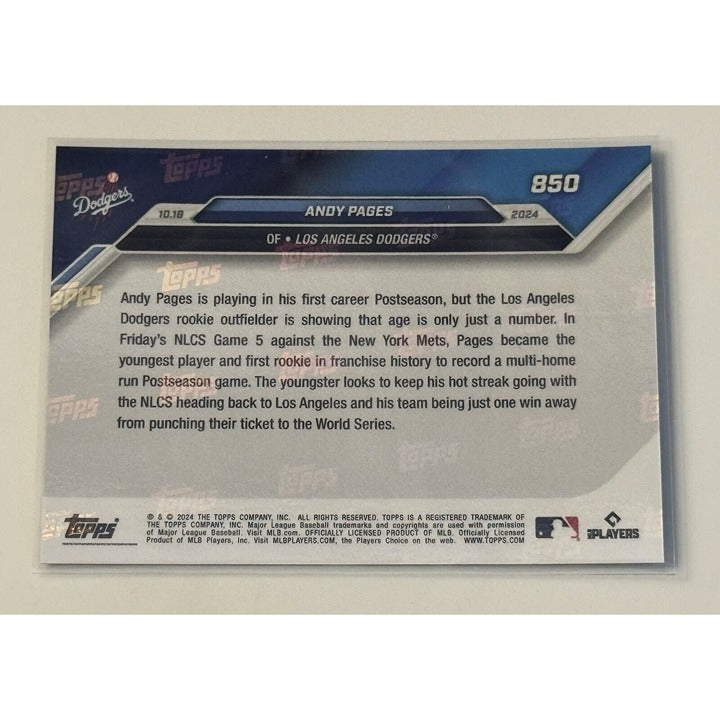 42/49* Andy Pages RC* 1st Dodgers Rookie W/Multi-HR Game 2024 MLB Topps NOW #850
