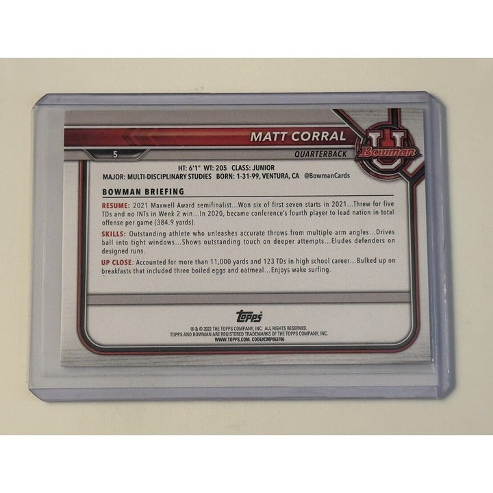 2022 Matt Corral Topps 1st Bowman U Prospects 1st Bowman #5 Ole Miss - Patriots*