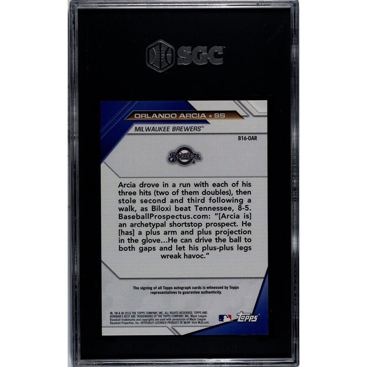 2016 Bowman’s Best Orlando Arica RC 3/5 Auto Best Of 16 #B17-OAR Braves SGC 9.5*