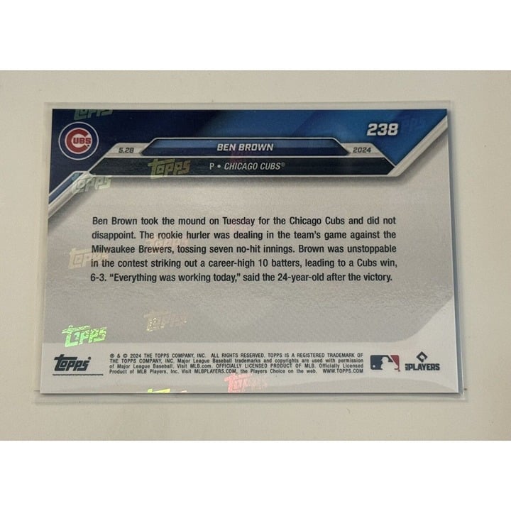5/49 Ben Brown RC 2024 MLB TOPPS NOW® MLB Chicago Cubs Baseball Rookie Card #238