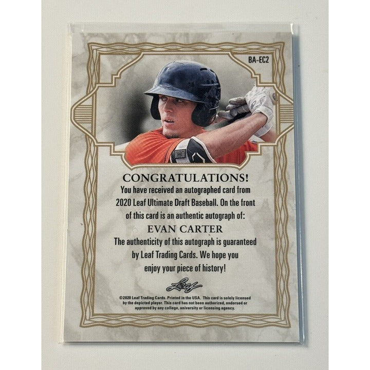 Evan Carter RC Auto 2020 Leaf Ultimate Draft Platinum Spectrum XRC - MLB Rangers